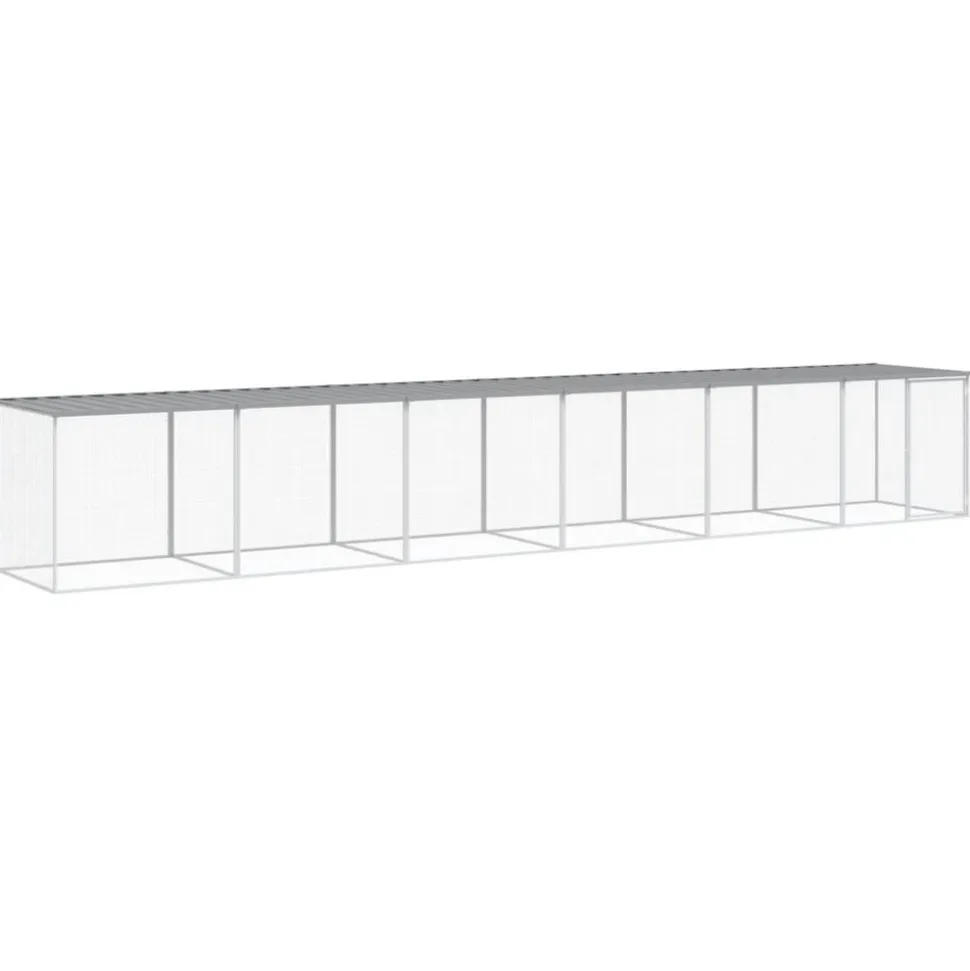 HELLOSHOP26 - Poulailler enclos cage poules avec toit clair 603 x 98 x 90 cm acier galvanisé gris