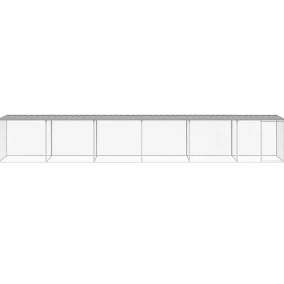 HELLOSHOP26 - Poulailler enclos cage poules avec toit clair 603 x 98 x 90 cm acier galvanisé gris