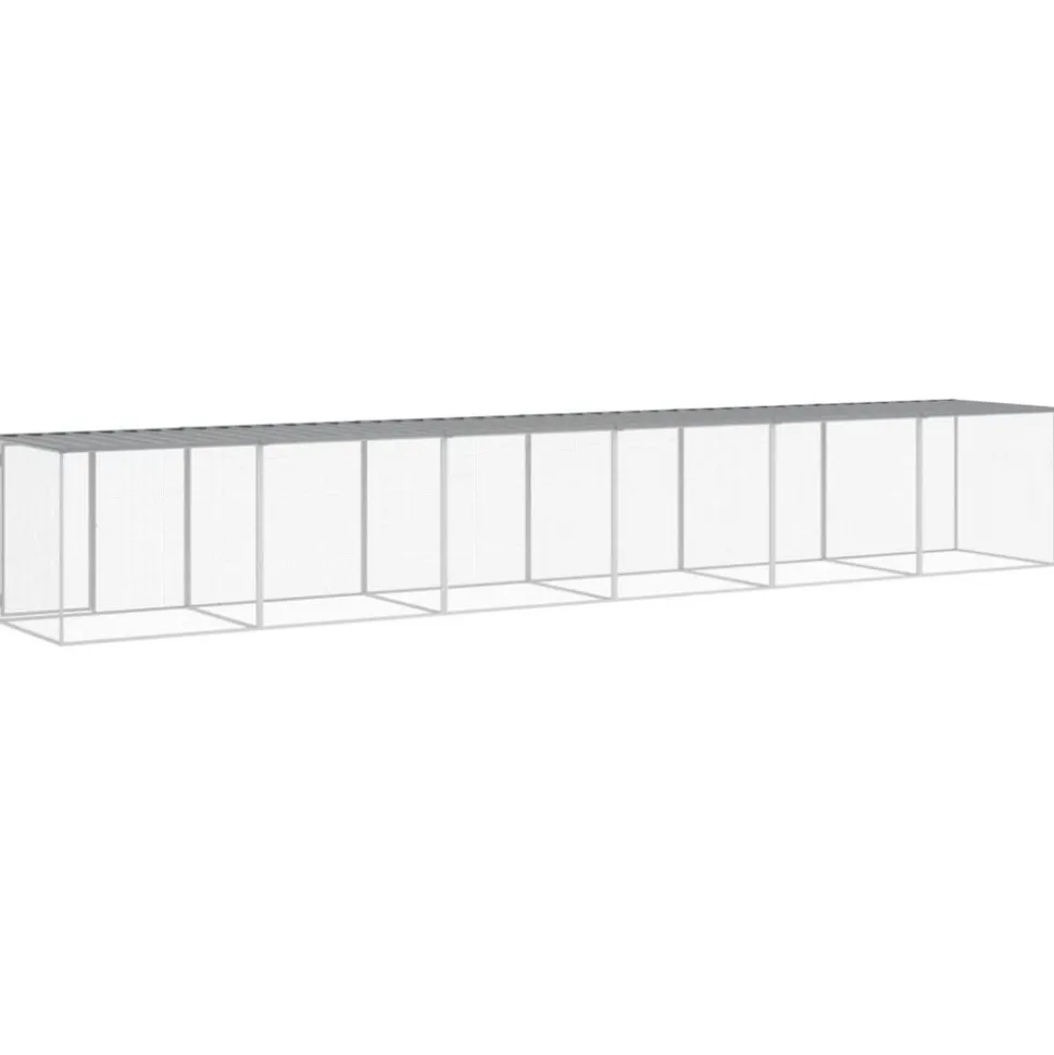 HELLOSHOP26 - Poulailler enclos cage poules avec toit clair 603 x 98 x 90 cm acier galvanisé gris
