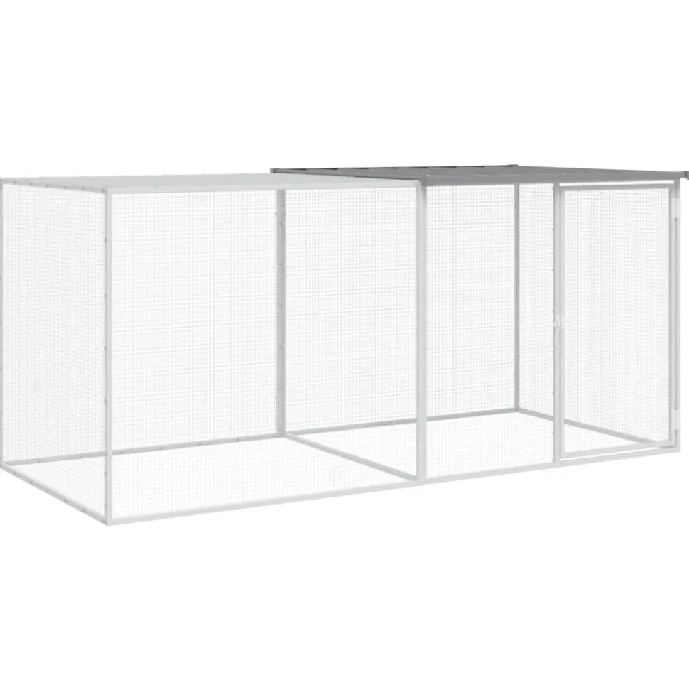 HELLOSHOP26 - Poulailler enclos cage poules avec toit clair 203 x 98 x 90 cm acier galvanisé gris