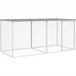 HELLOSHOP26 - Poulailler enclos cage poules avec toit clair 203 x 98 x 90 cm acier galvanisé gris
