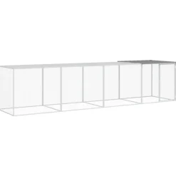 HELLOSHOP26 - Poulailler enclos cage poules avec toit clair 403 x 98 x 90 cm acier galvanisé gris