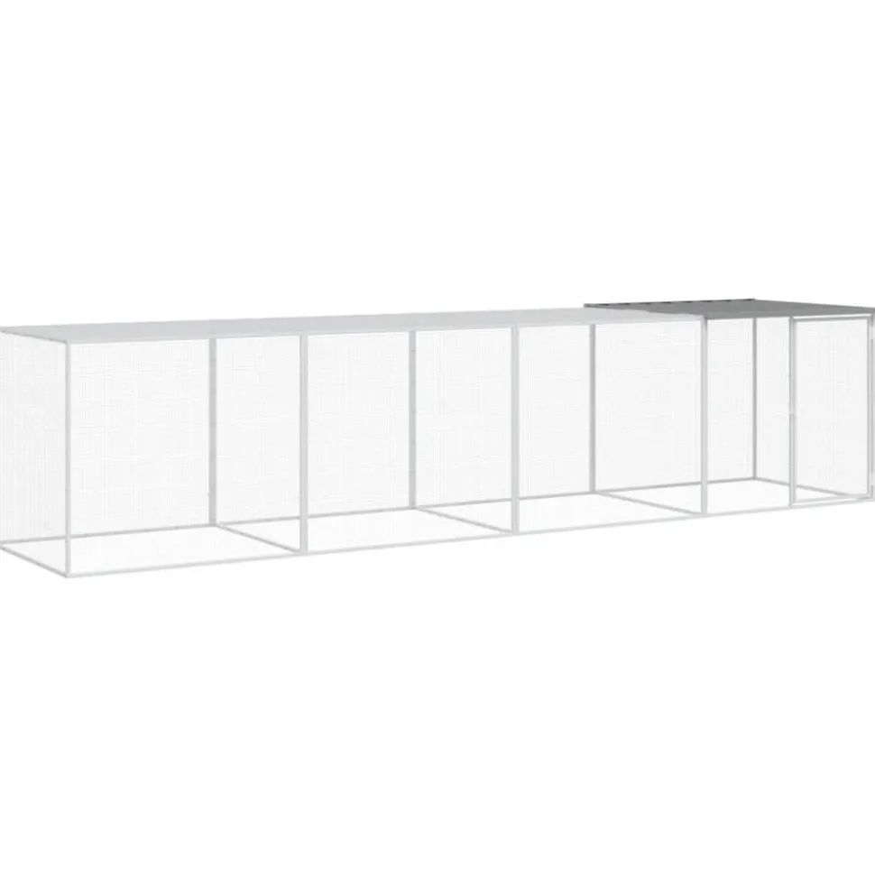 HELLOSHOP26 - Poulailler enclos cage poules avec toit clair 403 x 98 x 90 cm acier galvanisé gris