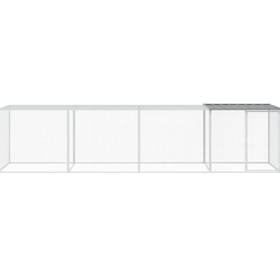 HELLOSHOP26 - Poulailler enclos cage poules avec toit clair 403 x 98 x 90 cm acier galvanisé gris
