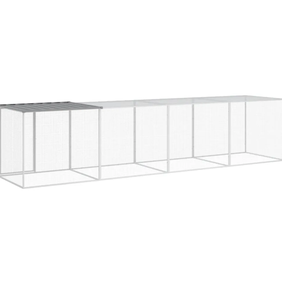 HELLOSHOP26 - Poulailler enclos cage poules avec toit clair 403 x 98 x 90 cm acier galvanisé gris
