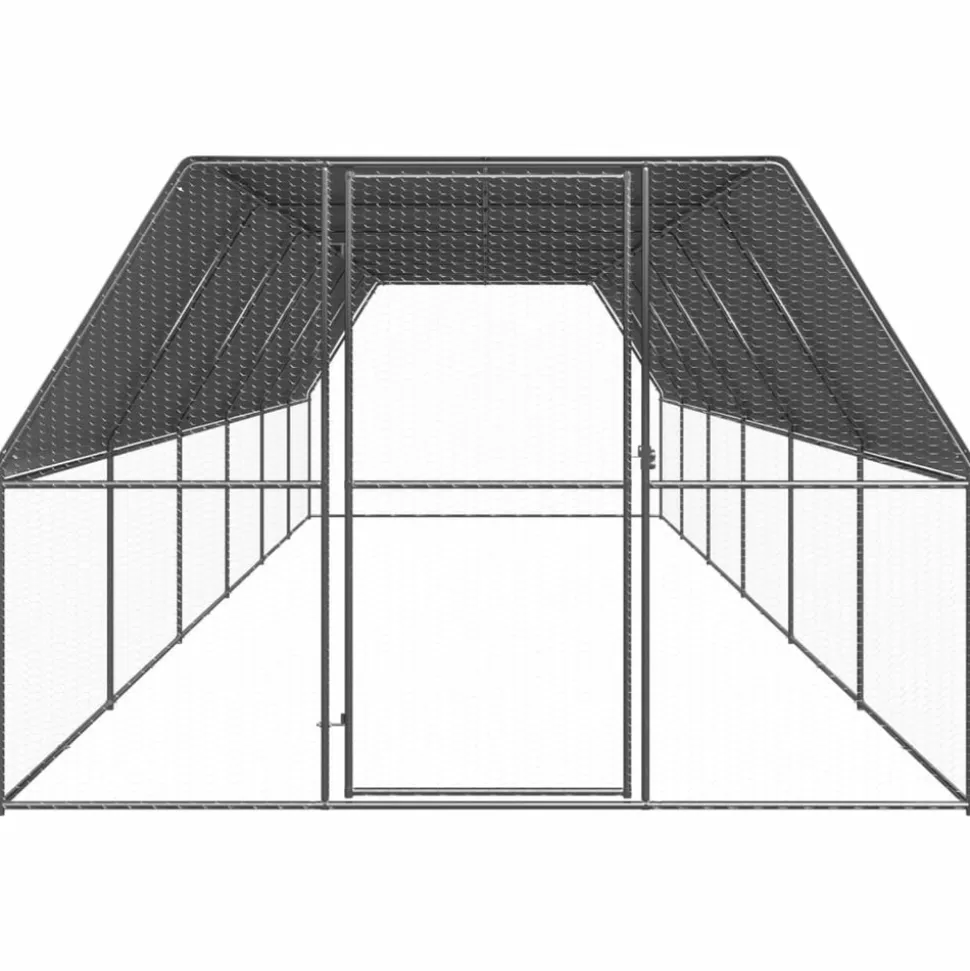 HELLOSHOP26 - Poulailler enclos cage poules d'extérieur 3 x 12 x 2 m acier galvanisé argent