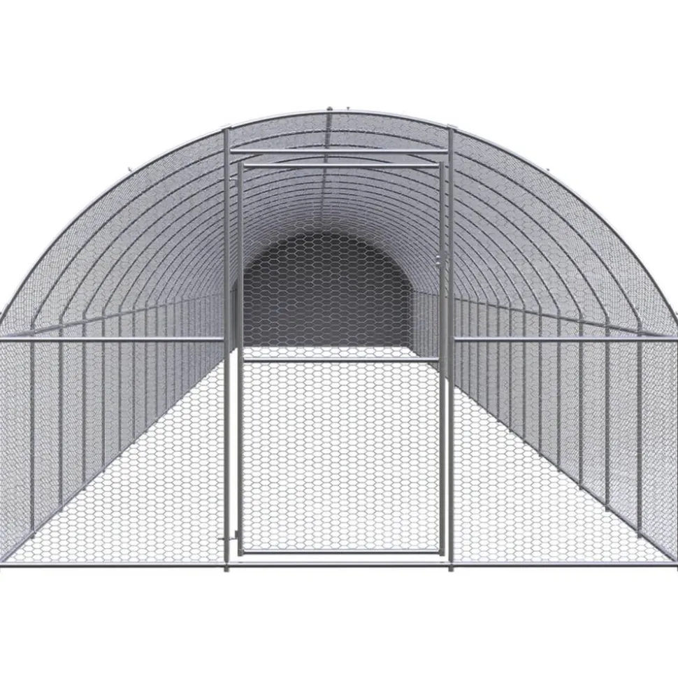 HELLOSHOP26 - Poulailler enclos cage poules d'extérieur 3 x 24 x 2 m acier galvanisé argent
