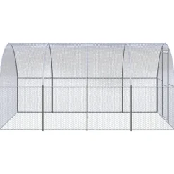 HELLOSHOP26 - Poulailler enclos cage poules d'extérieur 3 x 4 x 2 m acier galvanisé argent