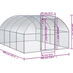 HELLOSHOP26 - Poulailler enclos cage poules d'extérieur 3 x 4 x 2 m acier galvanisé argent