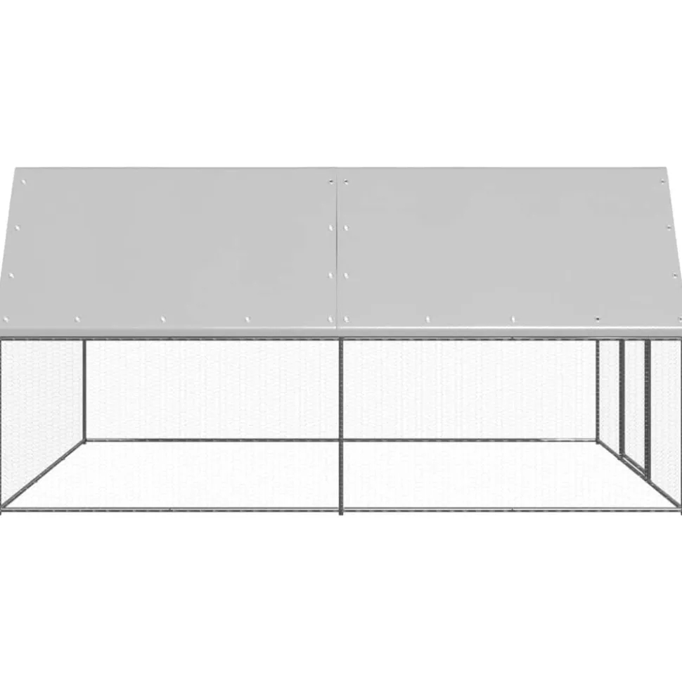 HELLOSHOP26 - Poulailler enclos cage poules d'extérieur 3 x 4 x 2 m acier galvanisé argent