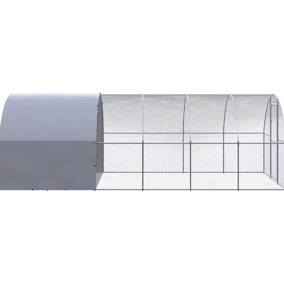 HELLOSHOP26 - Poulailler enclos cage poules d'extérieur 3 x 6 x 2 m acier galvanisé argent