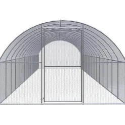 HELLOSHOP26 - Poulailler enclos cage poules d'extérieur 3 x 16 x 2 m acier galvanisé argent