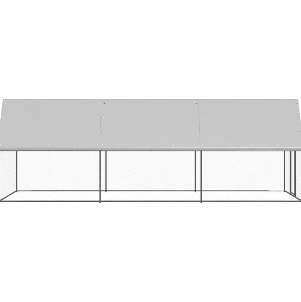 HELLOSHOP26 - Poulailler enclos cage poules d'extérieur 2 x 6 x 2 m acier galvanisé argent