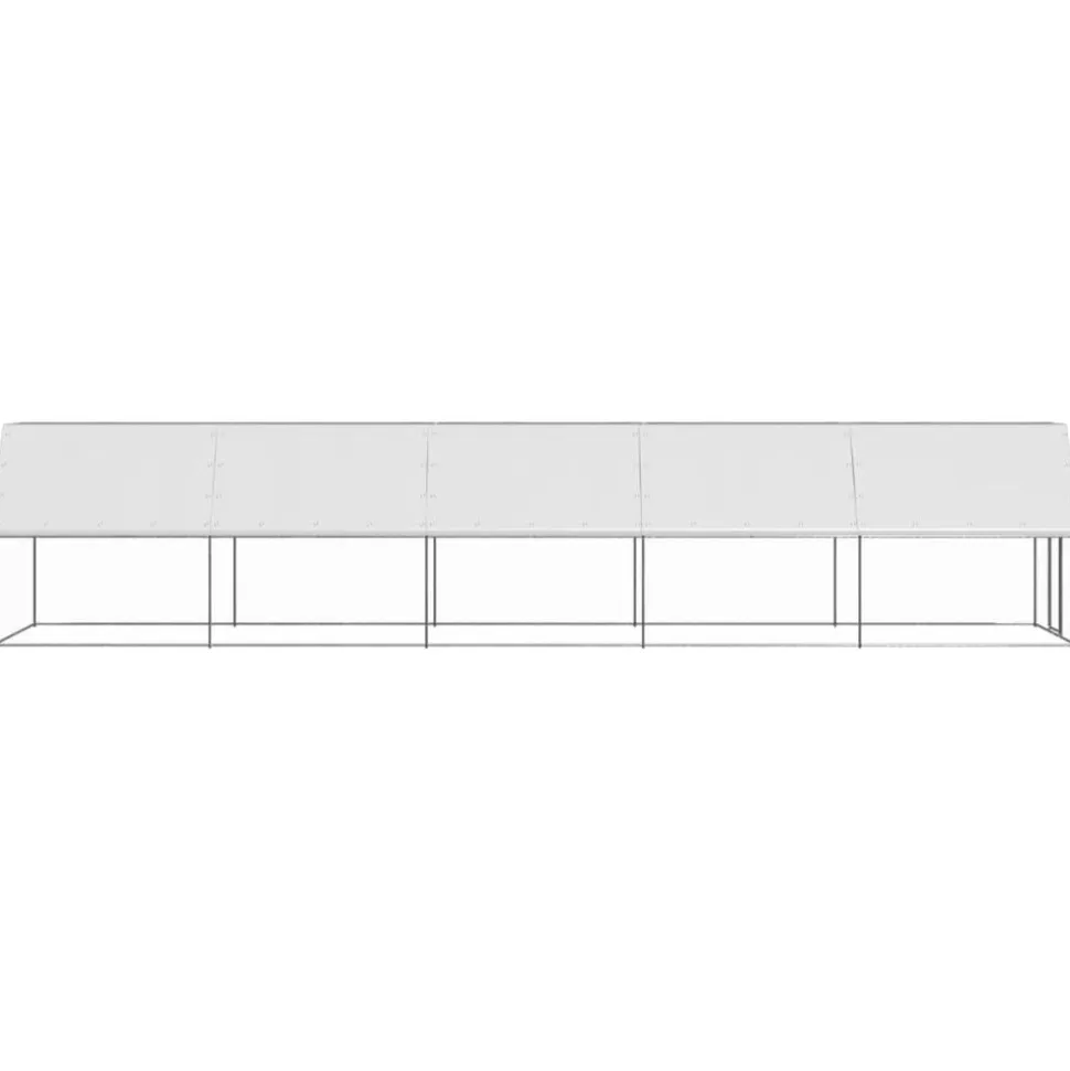 HELLOSHOP26 - Poulailler enclos cage poules d'extérieur 2 x 10 x 2 m acier galvanisé argent