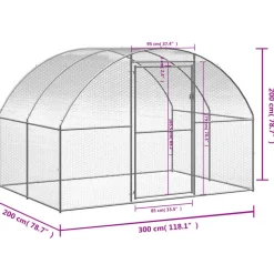 HELLOSHOP26 - Poulailler enclos cage poules d'extérieur 3 x 2 x 2 m acier galvanisé argent