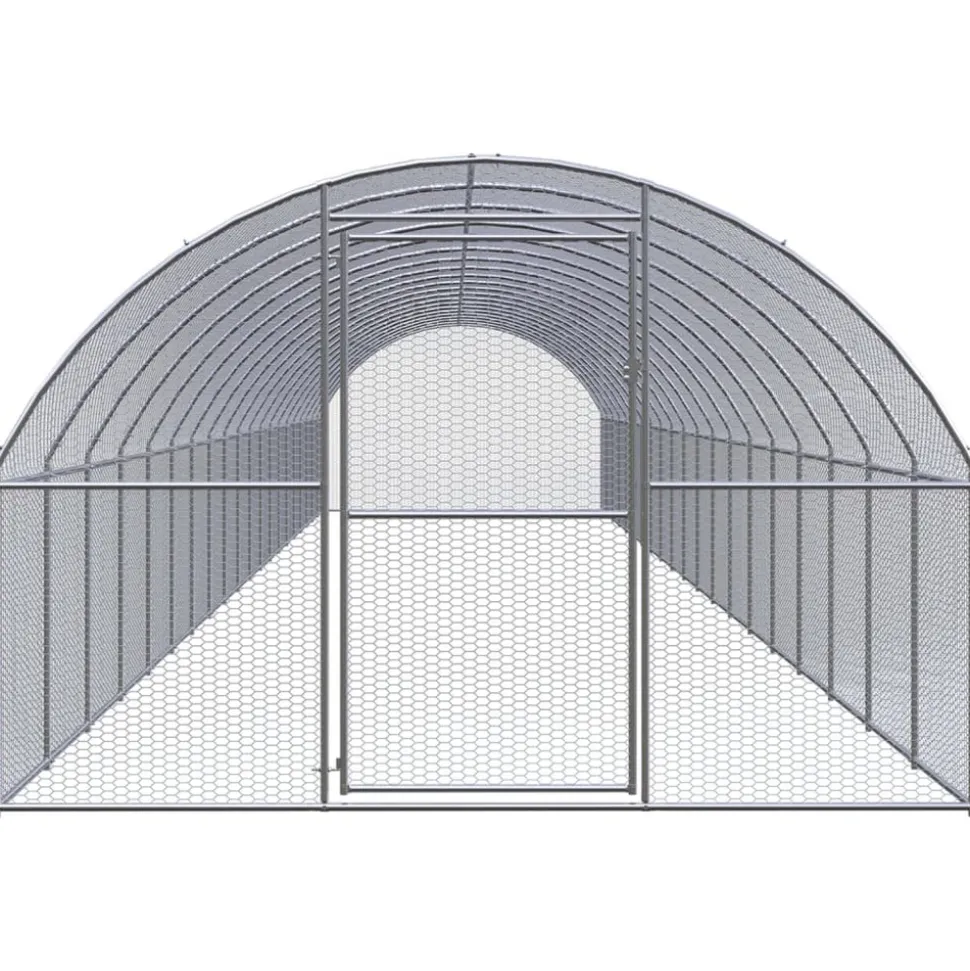 HELLOSHOP26 - Poulailler enclos cage poules d'extérieur 3 x 20 x 2 m acier galvanisé argent