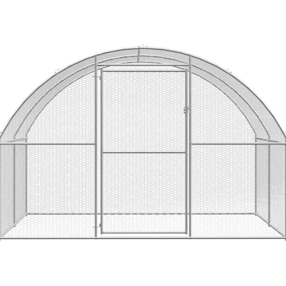 HELLOSHOP26 - Poulailler enclos cage poules d'extérieur 3 x 2 x 2 m acier galvanisé argent