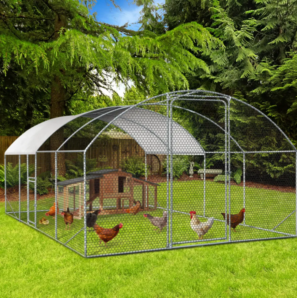 IDMARKET - Enclos poulailler dôme 15 m² parc grillagé 3x5 m avec porte latérale