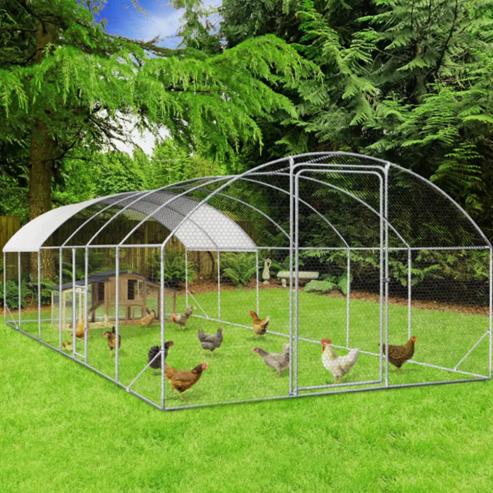 IDMARKET - Enclos poulailler dôme 22,5 m² parc grillagé 3x7,5 m avec porte latérale