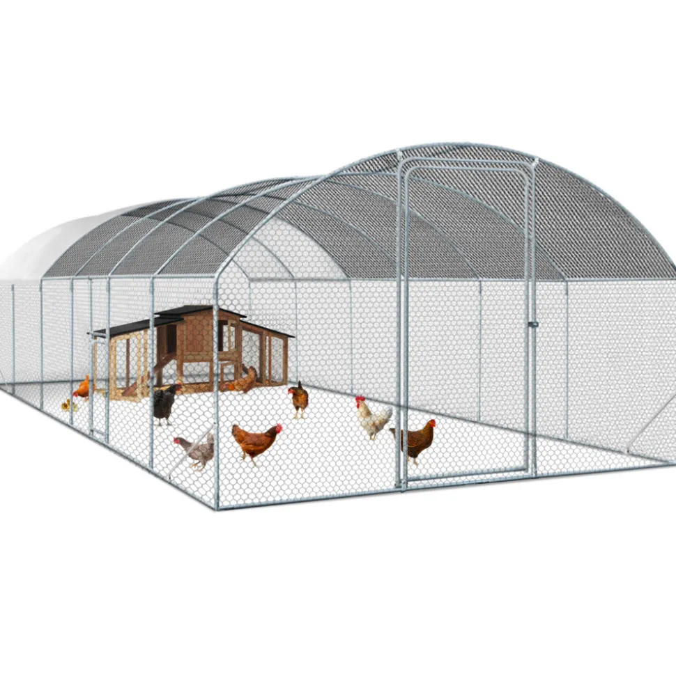IDMARKET - Enclos poulailler dôme 22,5 m² parc grillagé 3x7,5 m avec porte latérale