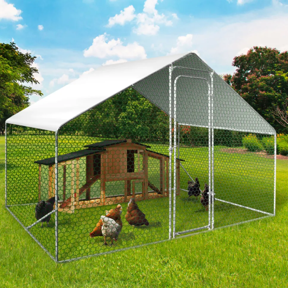 IDMARKET - Enclos poulailler 6 m² parc grillagé 3x2 m acier galvanisé