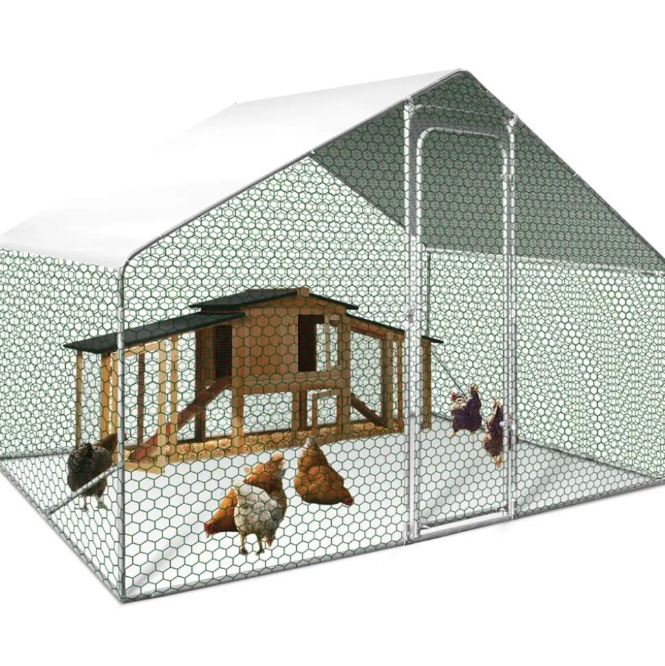 IDMARKET - Enclos poulailler 6 m² parc grillagé 3x2 m acier galvanisé