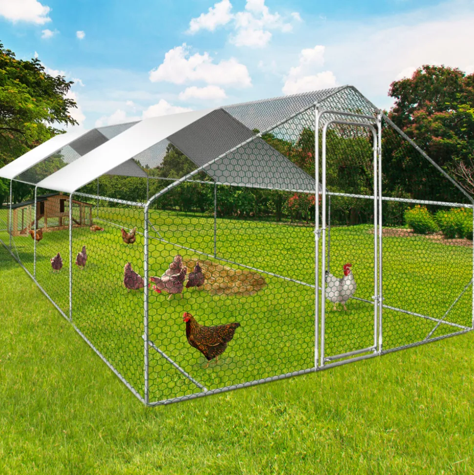 IDMARKET - Enclos poulailler 24 m² parc grillagé 8x3 m acier galvanisé