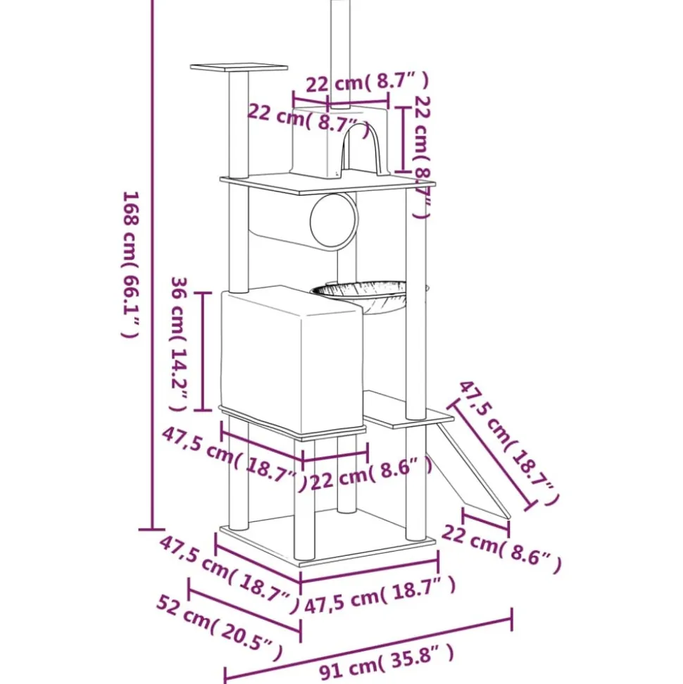 MAISON EXCLUSIVE - Arbre à chat avec griffoirs en sisal crème 168 cm