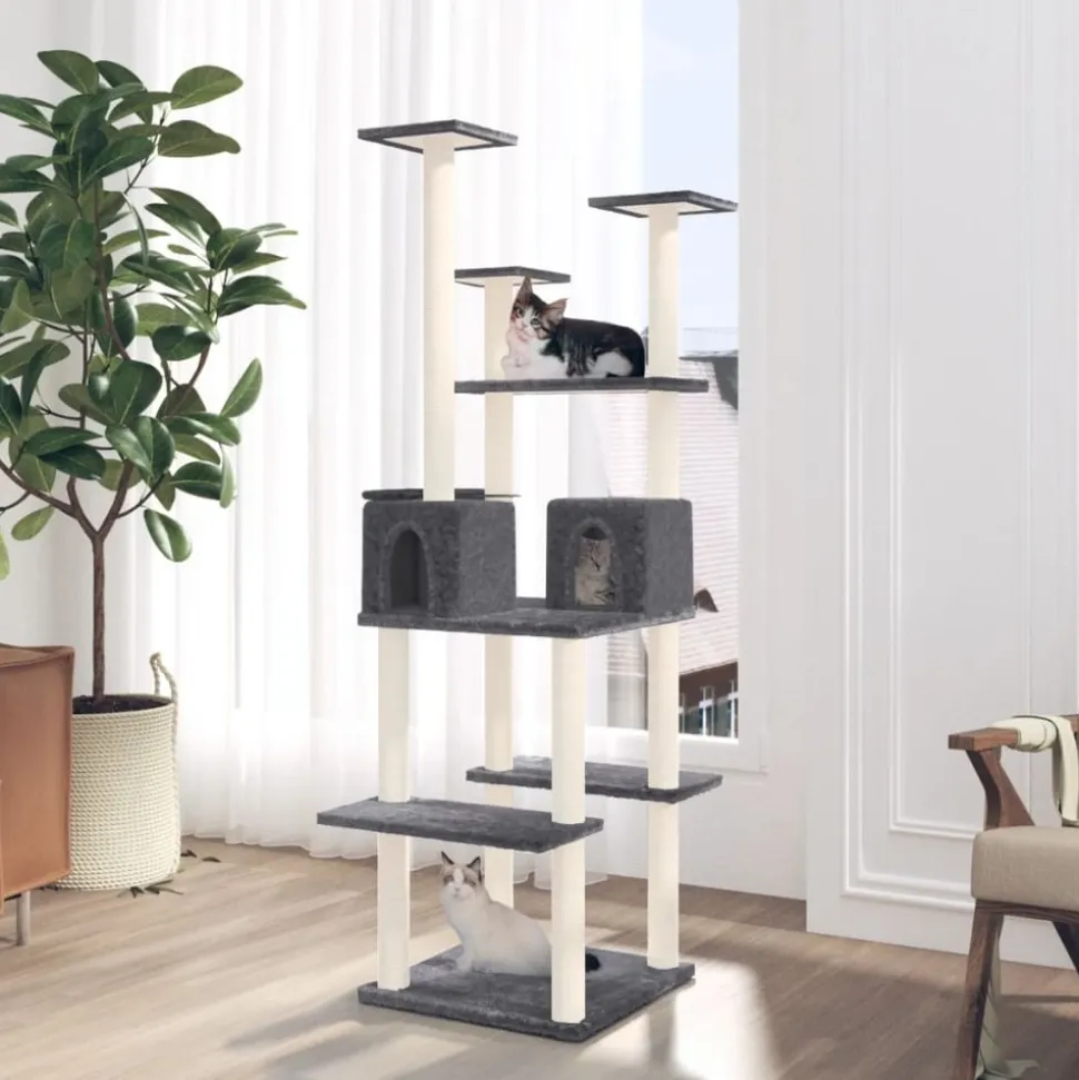 MAISON EXCLUSIVE - Arbre à chat avec griffoirs en sisal gris foncé 167 cm