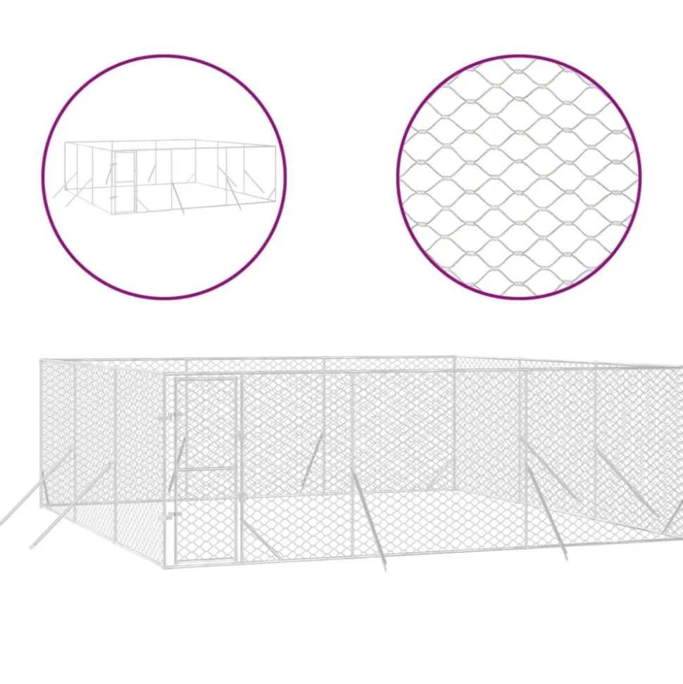 MAISON EXCLUSIVE - Chenil d'extérieur pour chiens argenté 6x6x2 m acier galvanisé