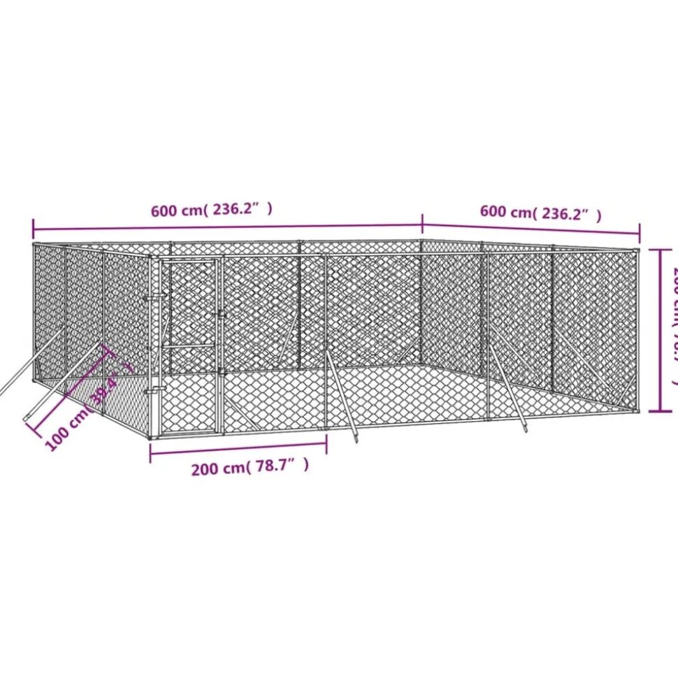 MAISON EXCLUSIVE - Chenil d'extérieur pour chiens argenté 6x6x2 m acier galvanisé