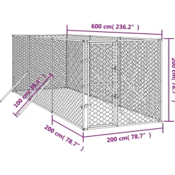 MAISON EXCLUSIVE - Chenil d'extérieur pour chiens argenté 2x6x2 m acier galvanisé