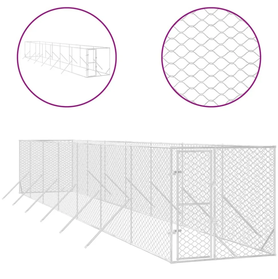 MAISON EXCLUSIVE - Chenil d'extérieur pour chiens argenté 2x14x2 m acier galvanisé