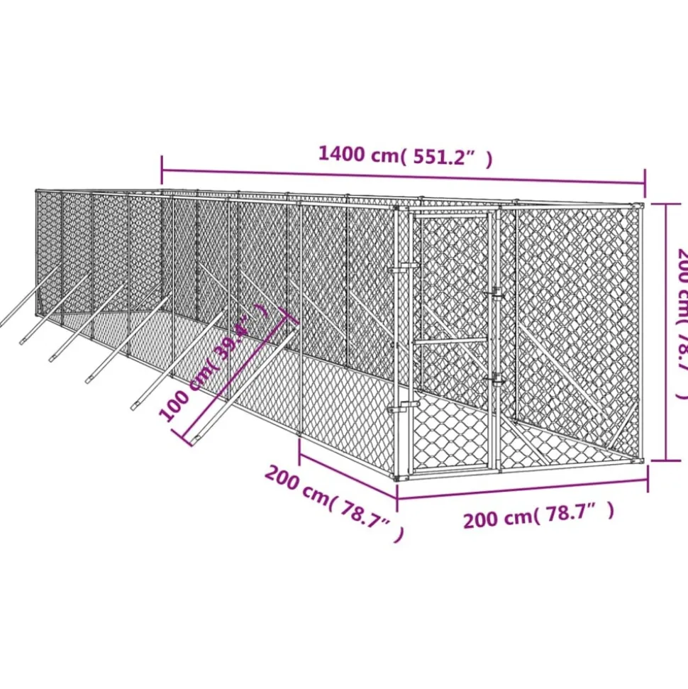 MAISON EXCLUSIVE - Chenil d'extérieur pour chiens argenté 2x14x2 m acier galvanisé