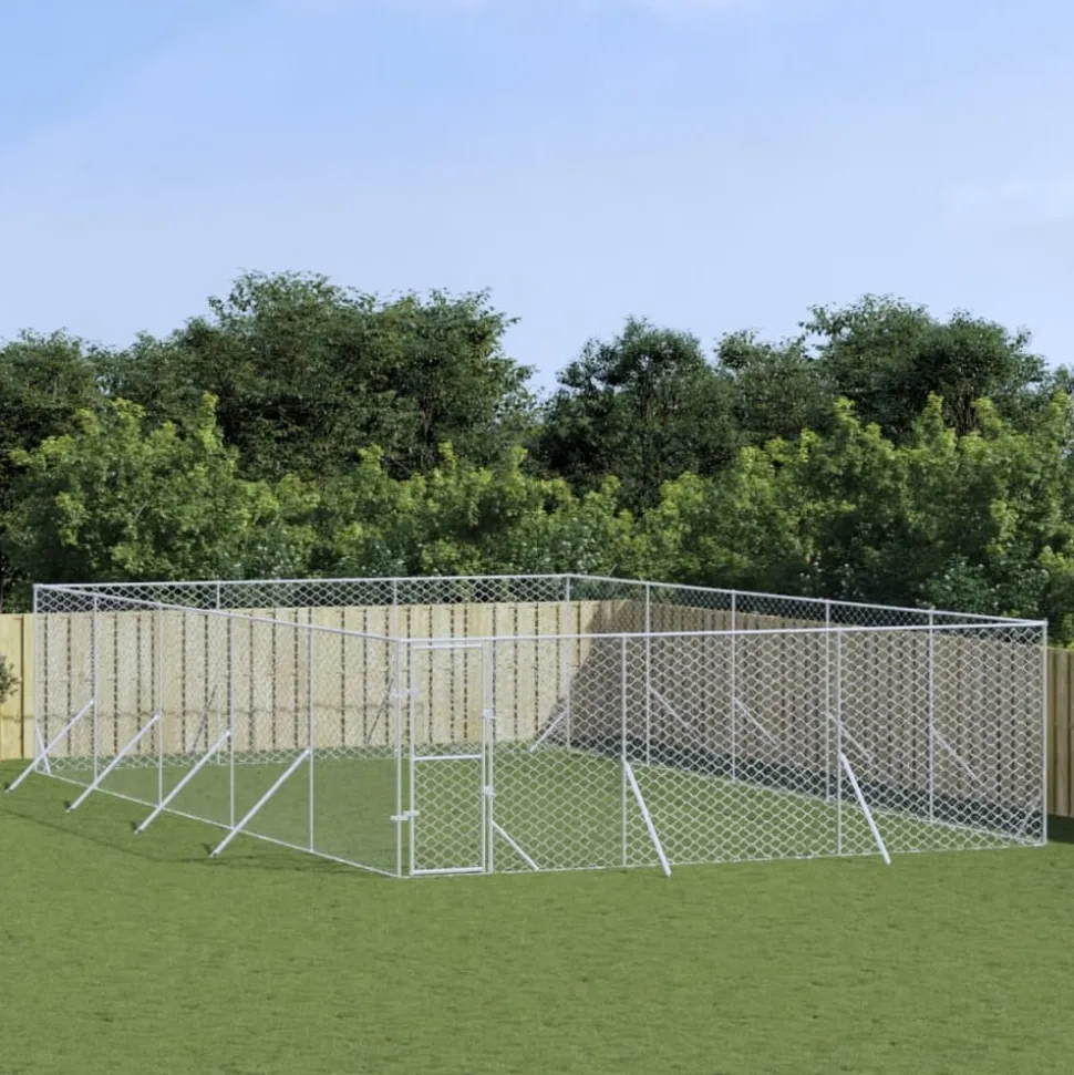 MAISON EXCLUSIVE - Chenil d'extérieur pour chiens argenté 6x10x2 m acier galvanisé