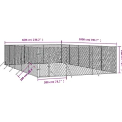 MAISON EXCLUSIVE - Chenil d'extérieur pour chiens argenté 6x10x2 m acier galvanisé