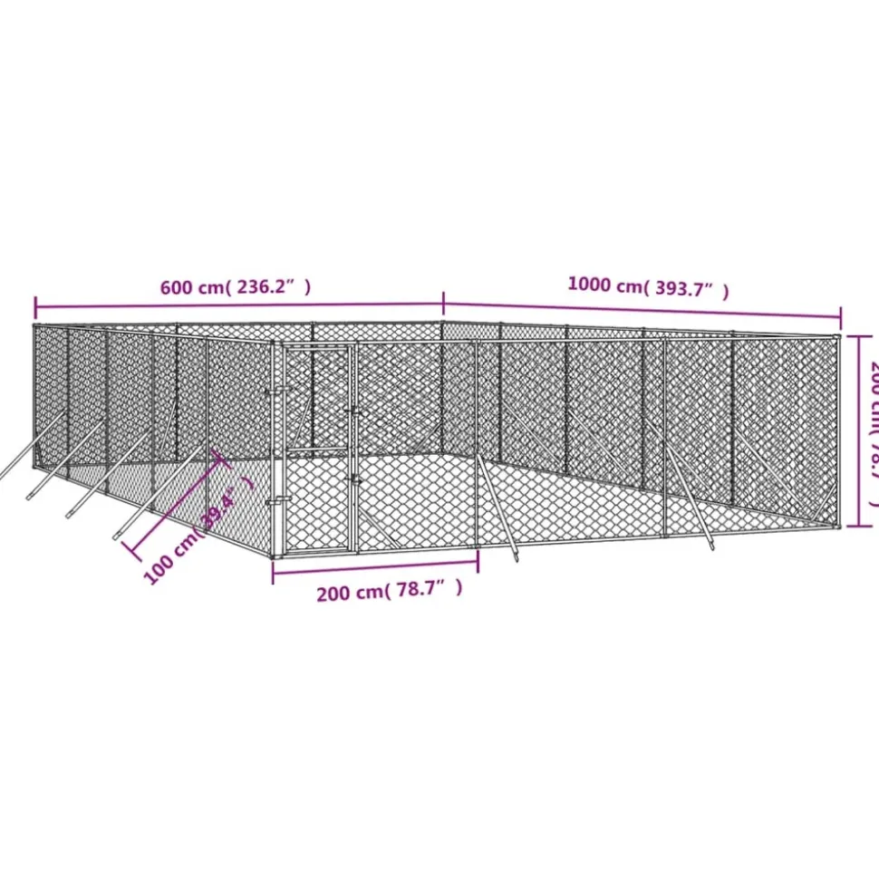 MAISON EXCLUSIVE - Chenil d'extérieur pour chiens argenté 6x10x2 m acier galvanisé