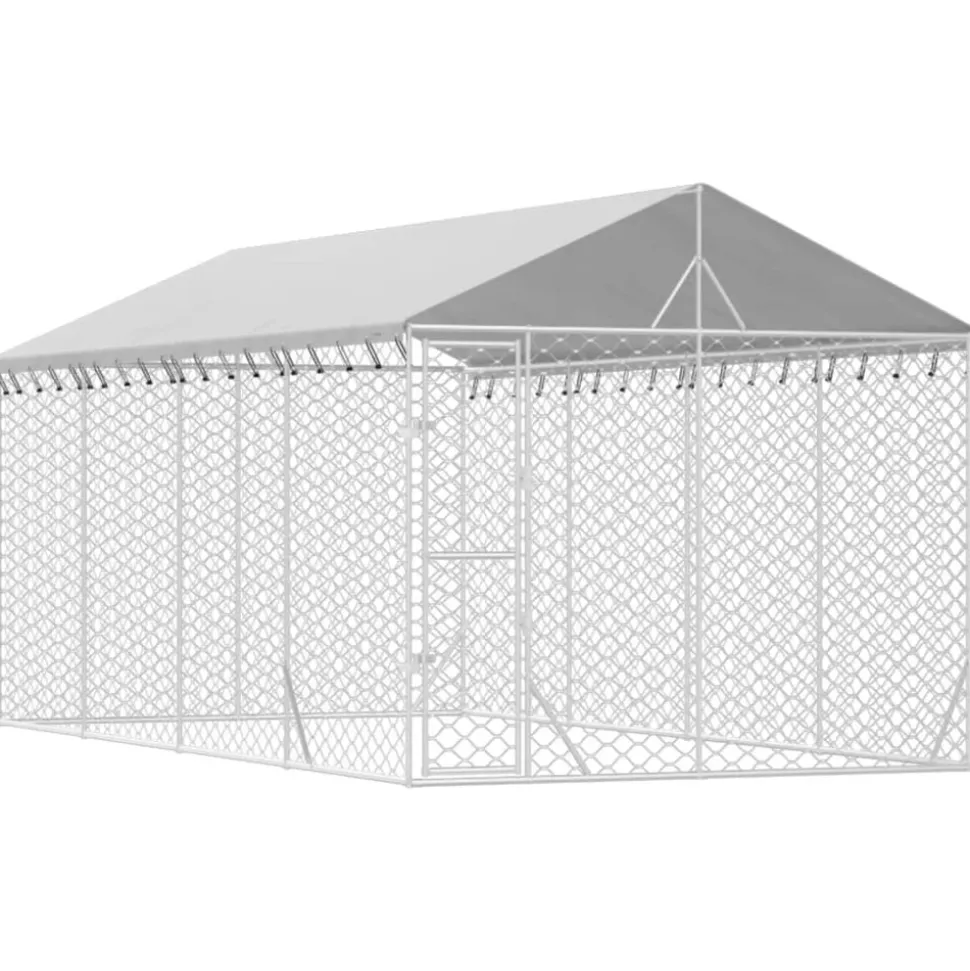 MAISON EXCLUSIVE - Chenil d'extérieur pour chiens avec toit argenté 3x6x2,5 m