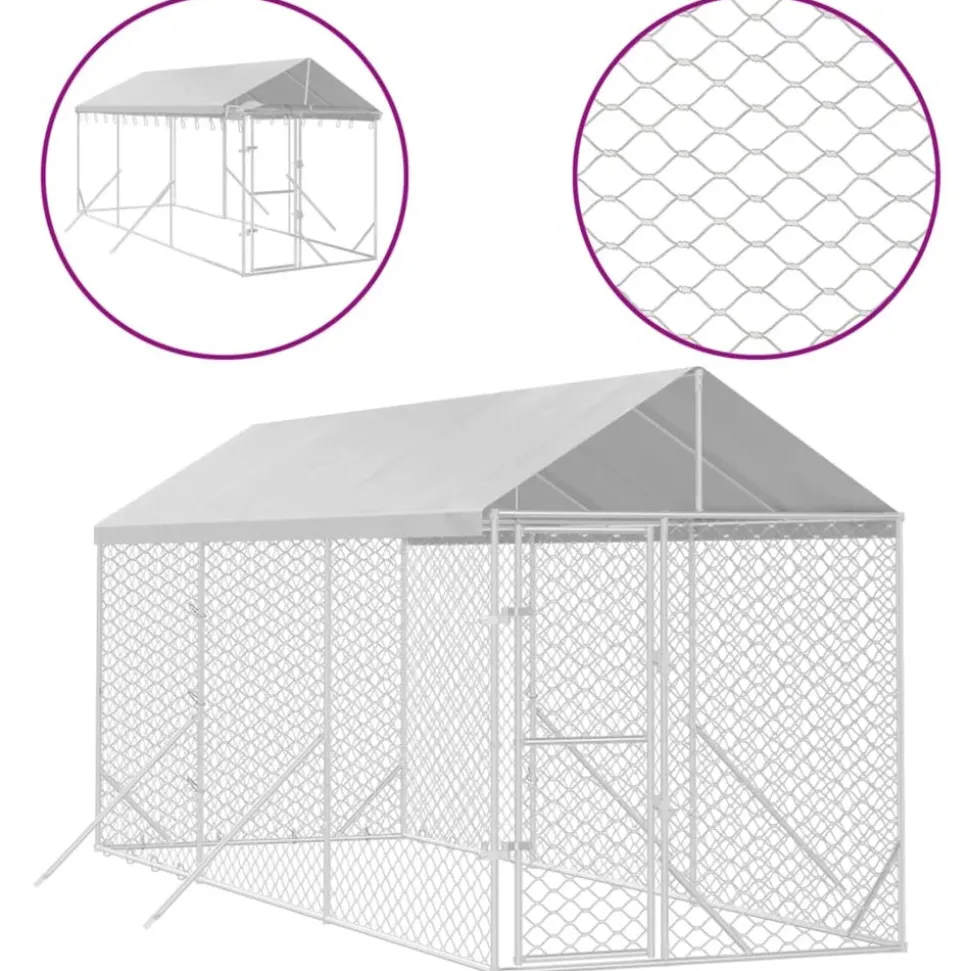 MAISON EXCLUSIVE - Chenil d'extérieur pour chiens avec toit argenté 2x6x2,5 m
