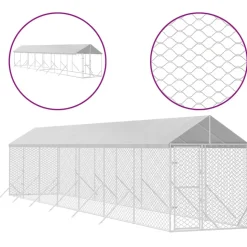 MAISON EXCLUSIVE - Chenil d'extérieur pour chiens avec toit argenté 2x14x2,5 m