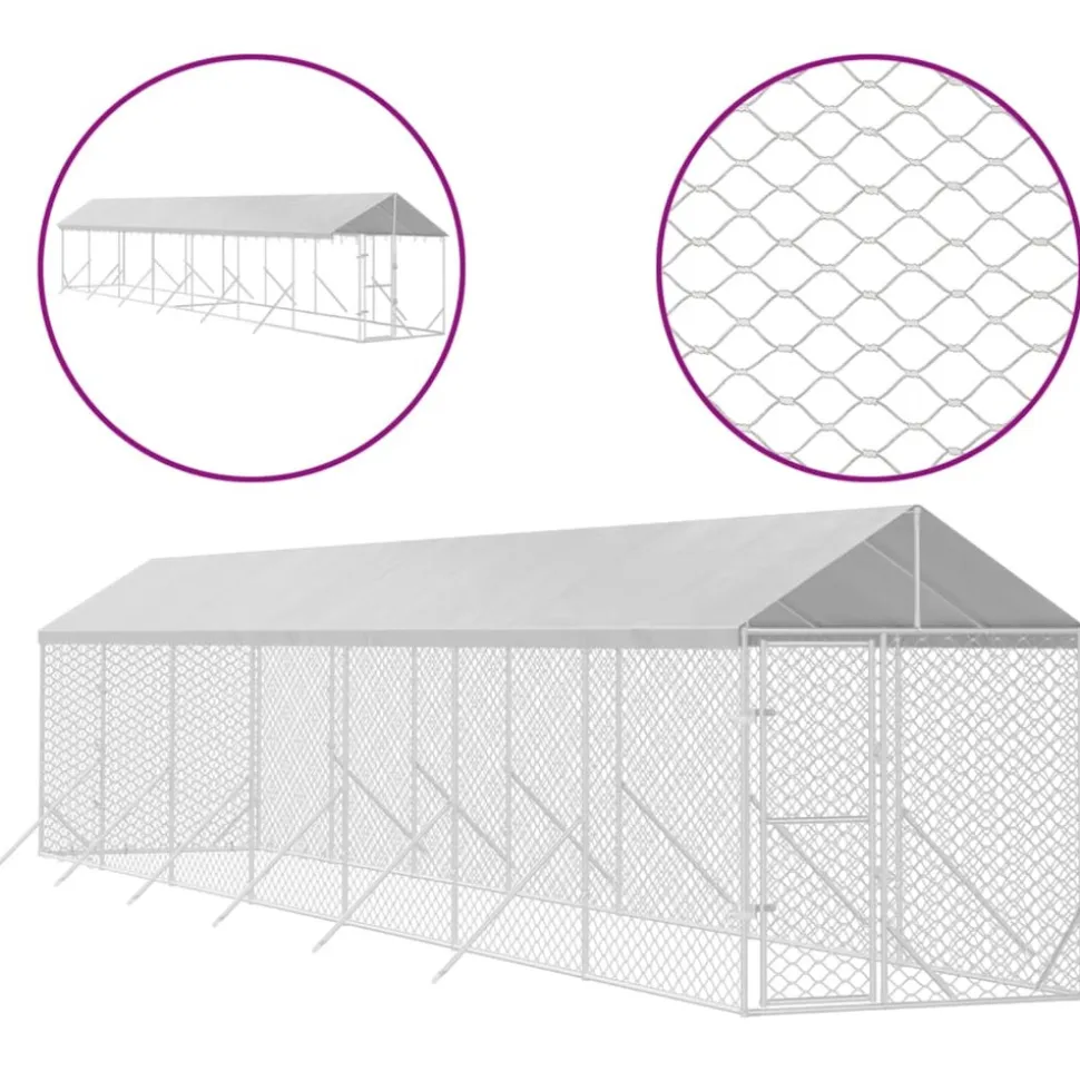 MAISON EXCLUSIVE - Chenil d'extérieur pour chiens avec toit argenté 2x14x2,5 m