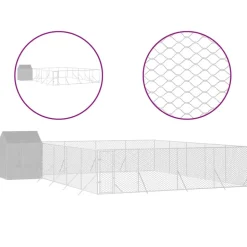 MAISON EXCLUSIVE - Chenil d'extérieur pour chiens avec toit argenté 10x10x2,5 m
