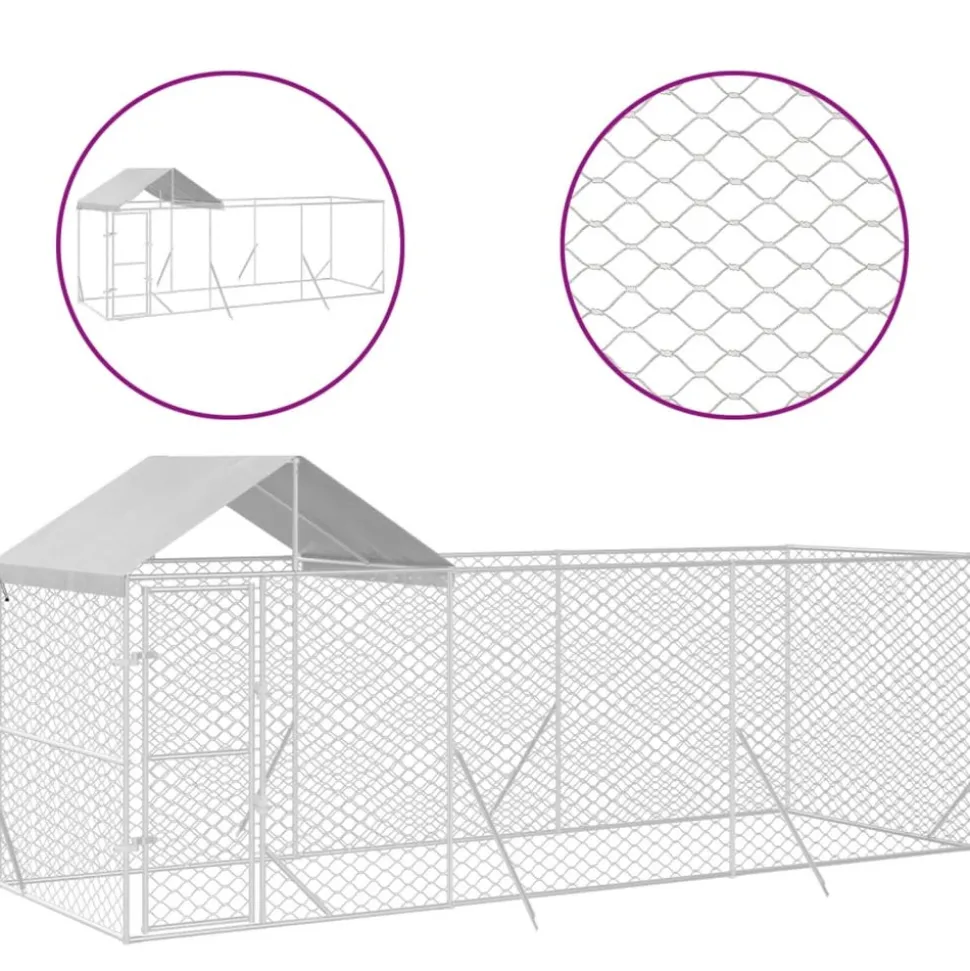 MAISON EXCLUSIVE - Chenil d'extérieur pour chiens avec toit argenté 6x2x2,5 m