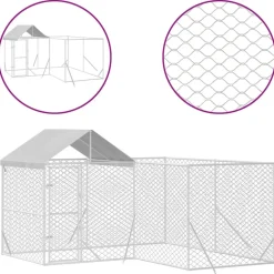 MAISON EXCLUSIVE - Chenil d'extérieur pour chiens avec toit argenté 4x4x2,5 m
