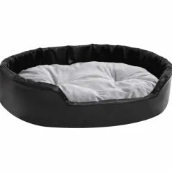 MAISON EXCLUSIVE - Lit chiens noir et gris 90x79x20 cm peluche et similicuir