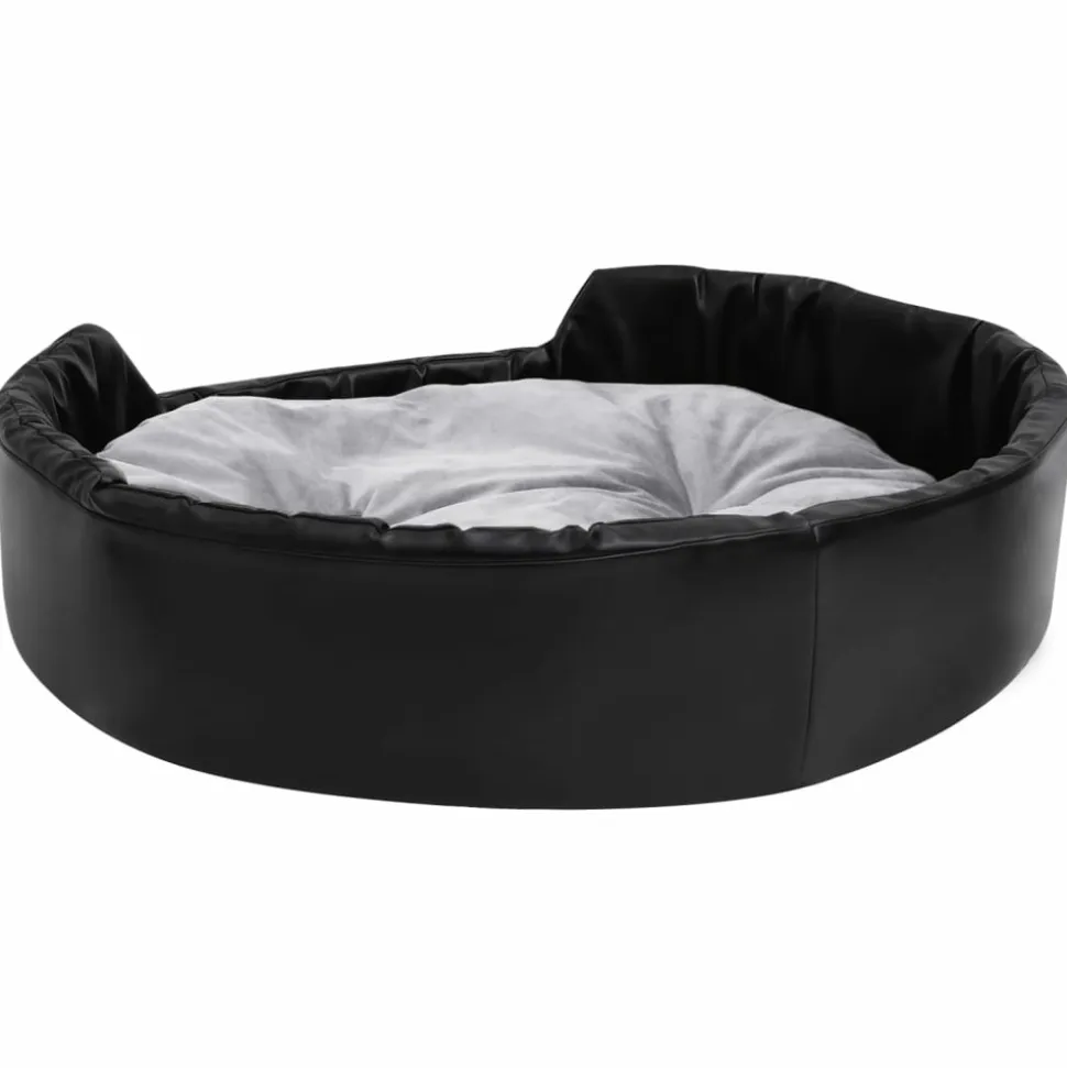 MAISON EXCLUSIVE - Lit chiens noir et gris 90x79x20 cm peluche et similicuir
