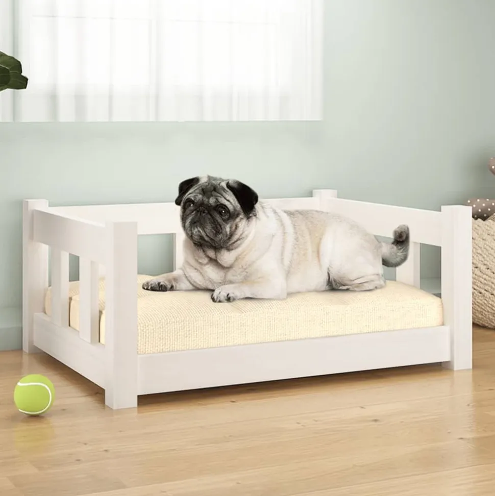 MAISON EXCLUSIVE - Lit pour chien blanc 65,5x50,5x28 cm bois de pin solide