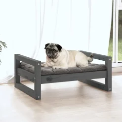 MAISON EXCLUSIVE - Lit pour chien gris 65,5x50,5x28 cm bois de pin solide
