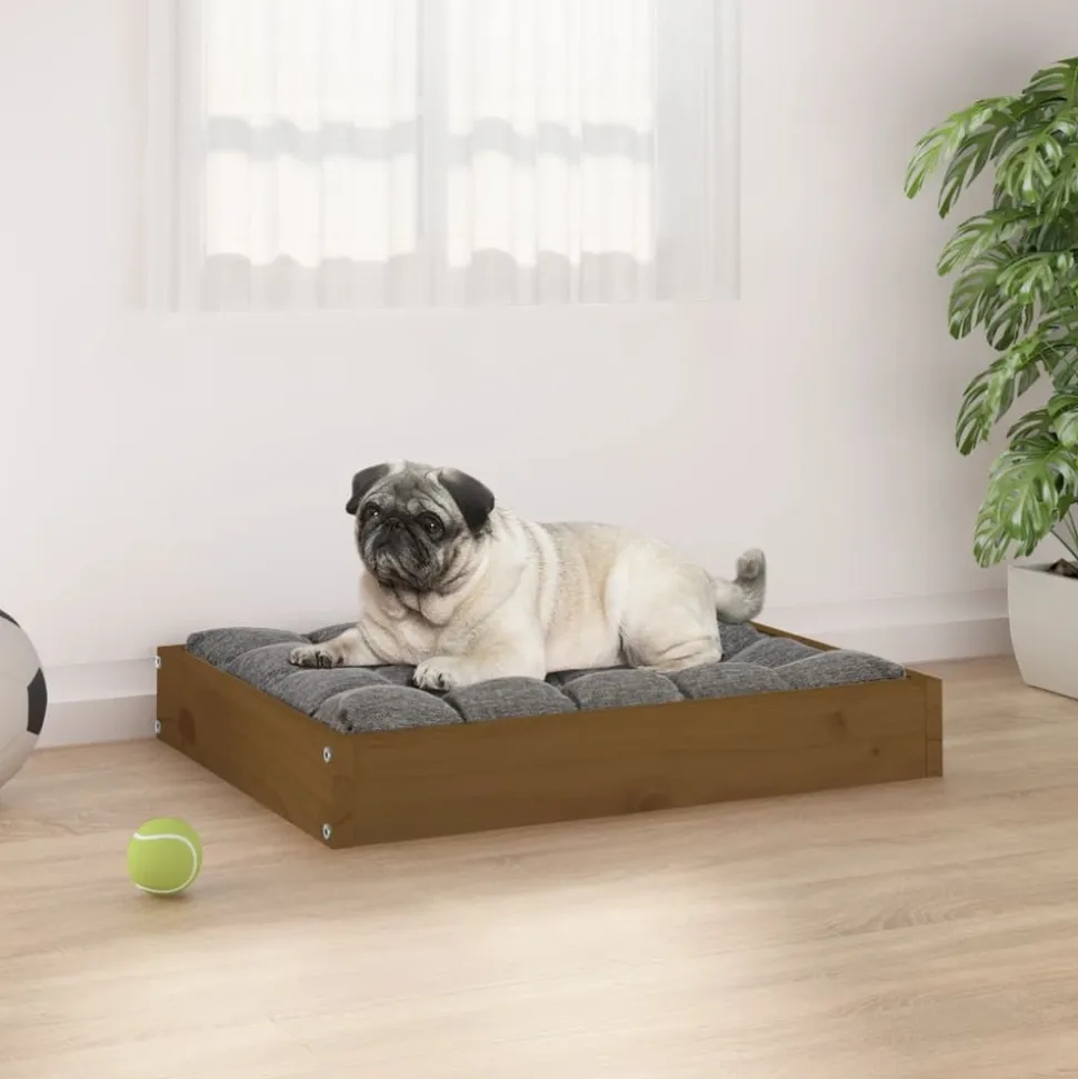 MAISON EXCLUSIVE - Lit pour chien marron miel 61,5x49x9 cm bois de pin solide