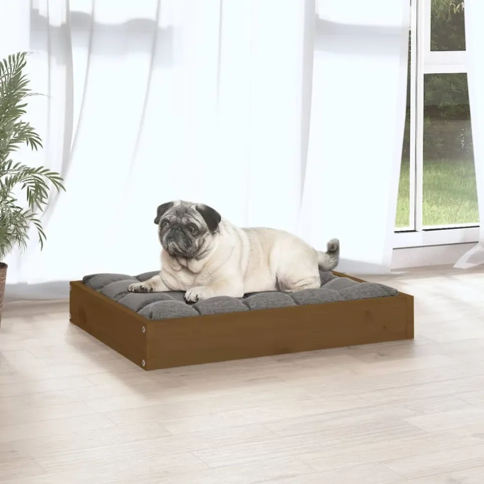 MAISON EXCLUSIVE - Lit pour chien marron miel 61,5x49x9 cm bois de pin solide